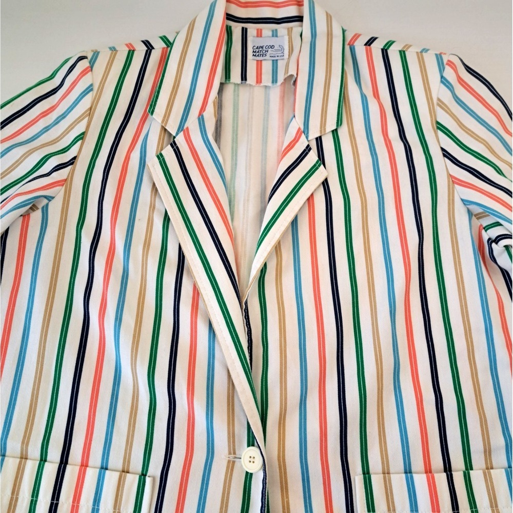 Vtg Cape Cod Match Mates‎ Lightweight Blazer Women's XL Striped 80s Preppy - Picture 3 of 8